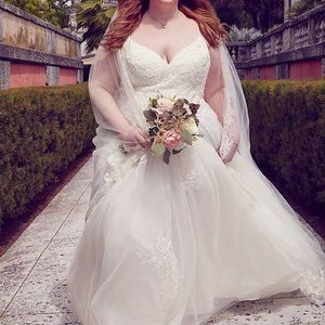 WEDDING DRESS: CASSINI  floral applique drop waist bodice wedding dress